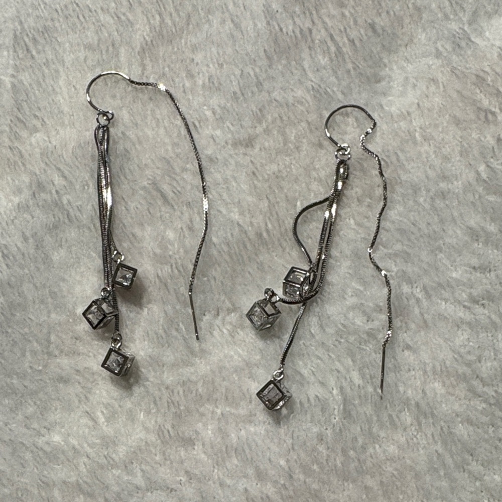 Elegant Silver Dangle Earrings with Cube Accents